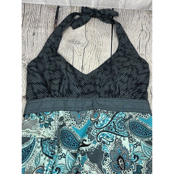 Athleta Women's Pack Everywhere Halter Dress Size 0 Meteor Gray Blue Paisley Zip - Picture 1 of 15
